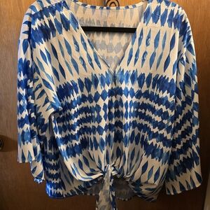 Blue and White Patterned Women's Top